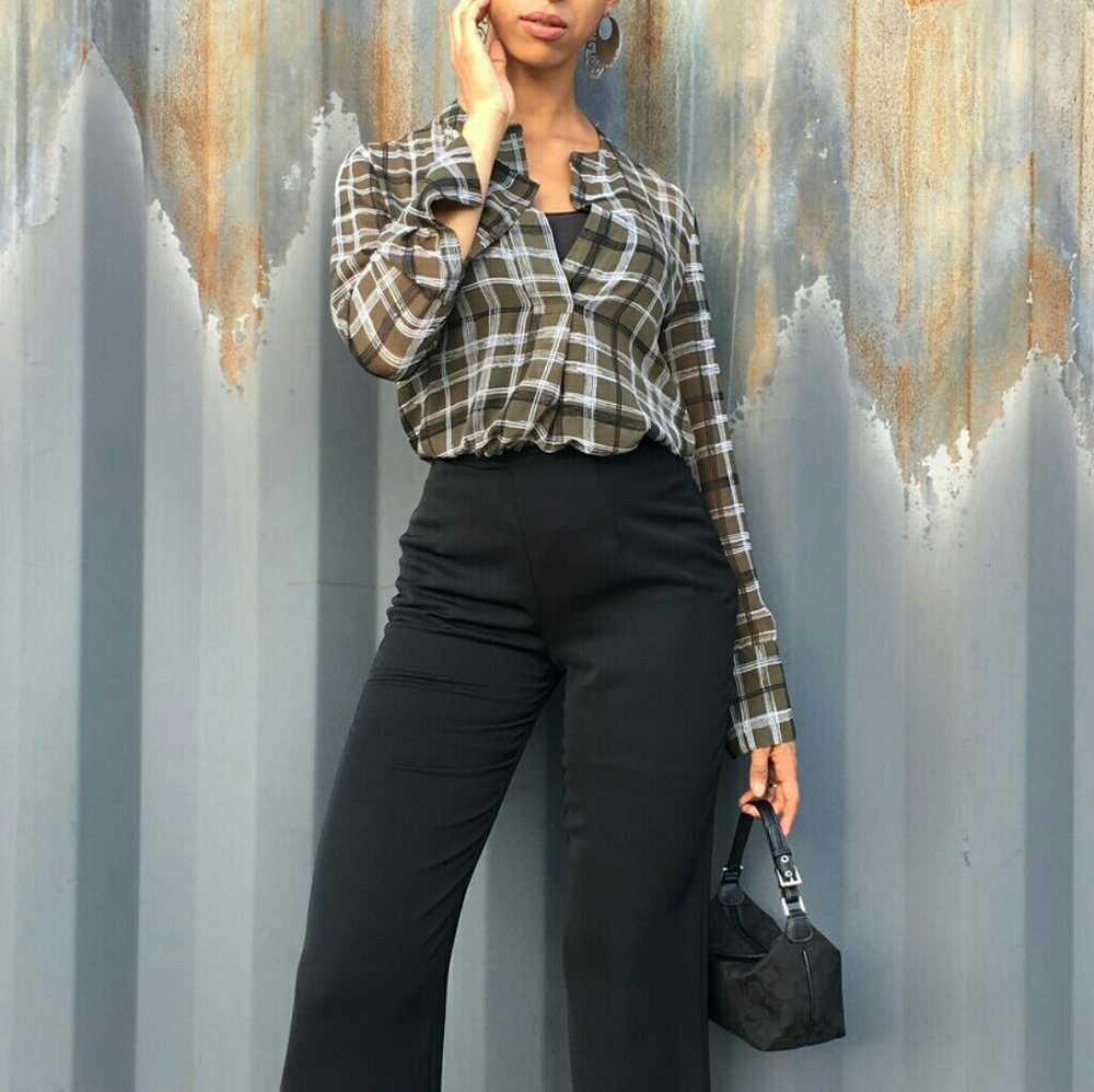 Banana Republic Green Plaid blouse sz M